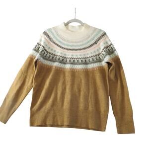 FatFace Womens US 8 UK 12 Fair Isle Sweater Wool Blend Nordic Camel Tan